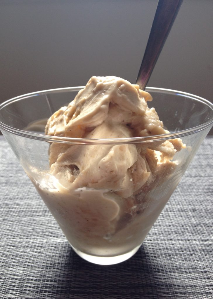 easy 3 ingredient healthy ice cream with toffee sauce